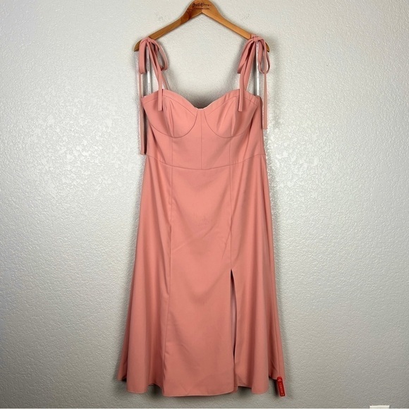 Dessy Collection NWOT Bustier Crepe Midi Dress, Desert Rose 16 - Bow Straps - Picture 3 of 12